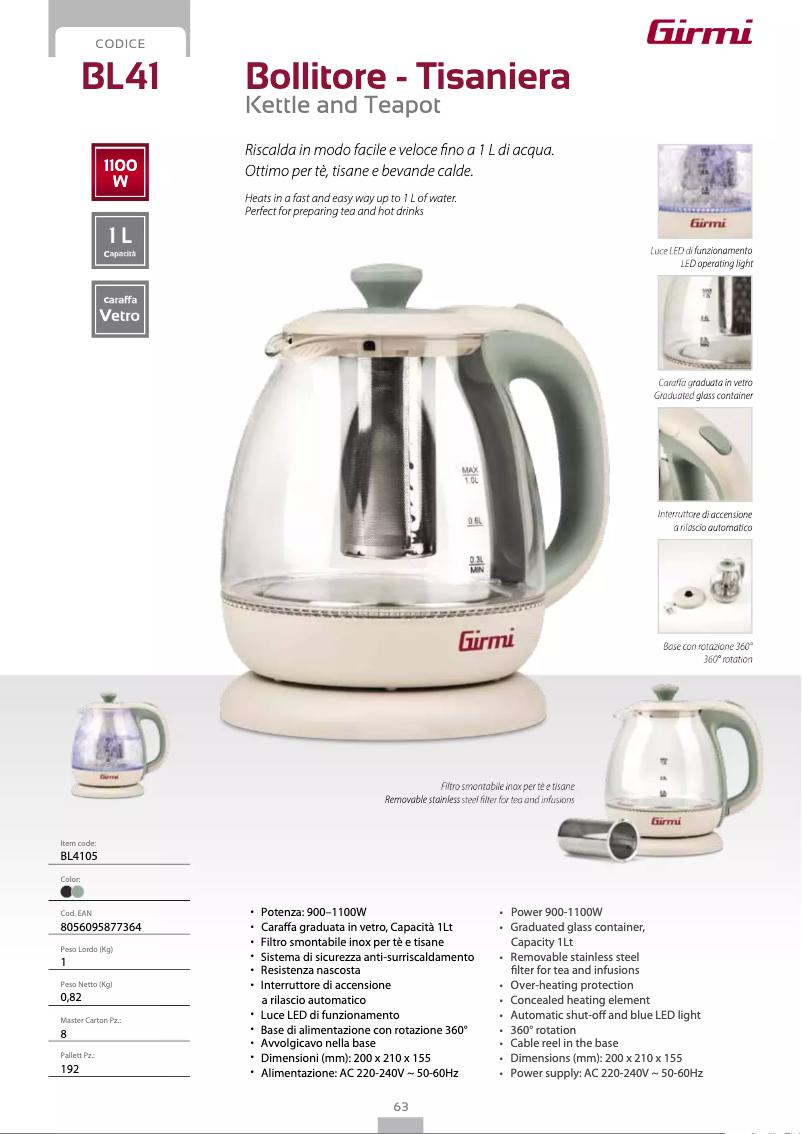 Página 1 del manual Ficha técnica Girmi BL41