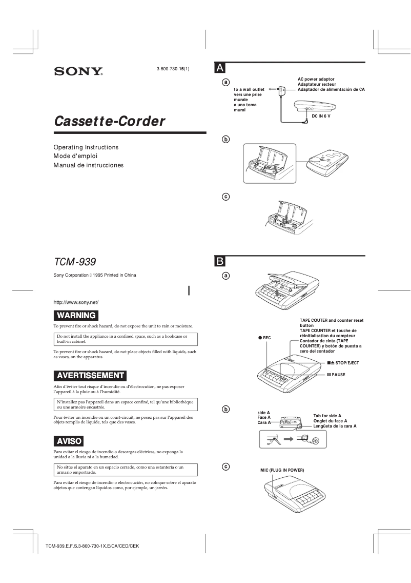 Page n°1 - Manuel utilisateur Sony TCM-939