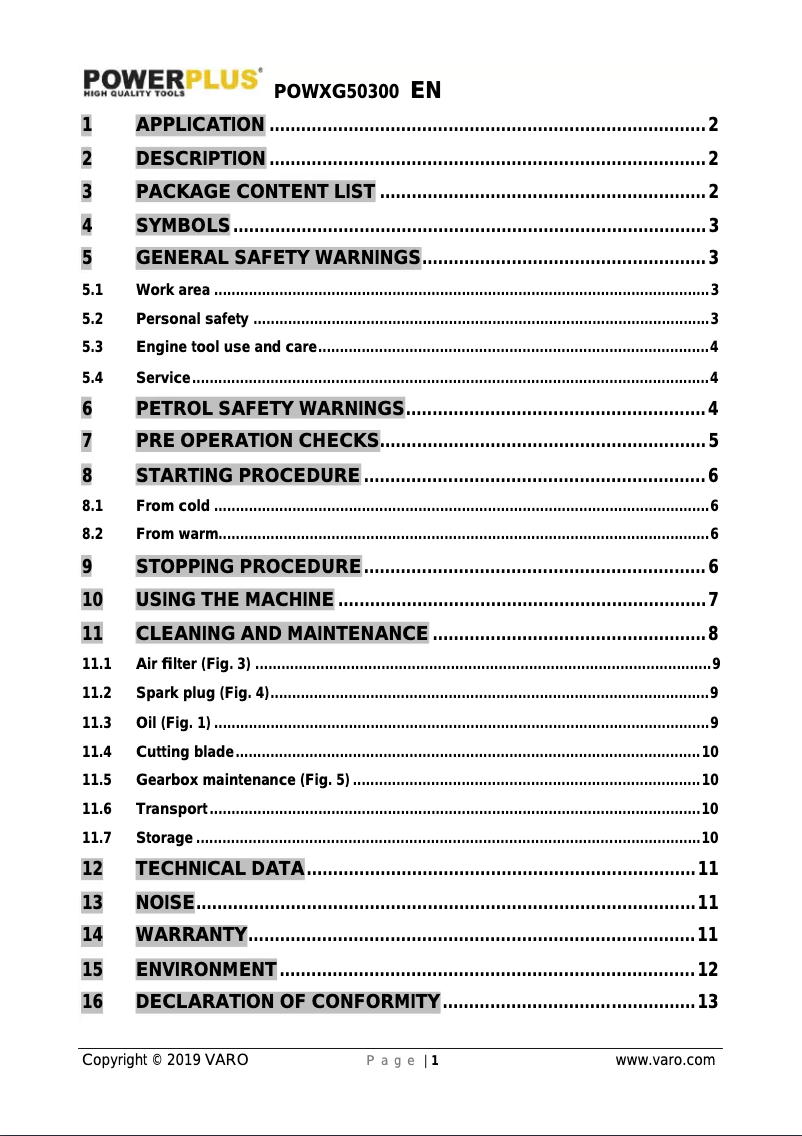 Page 1 de la notice Manuel utilisateur PowerPlus POWXG50300