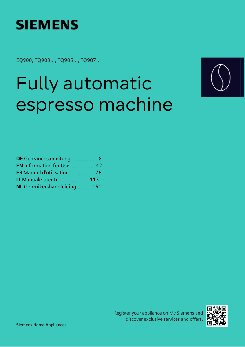 Page n°1 - Manuel utilisateur Siemens EQ.900 TQ905DF9