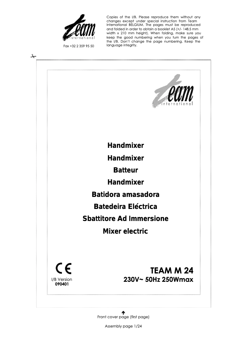 Page n°1 - Manuel utilisateur Team M 24