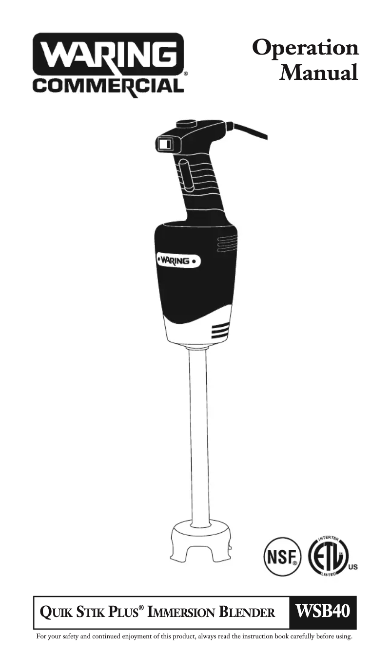 Page n°1 - Mode d'emploi Waring Commercial WSB40