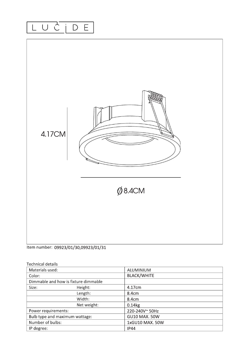 Page 1 de la notice Manuel utilisateur Lucide Ziva 09923/01/30