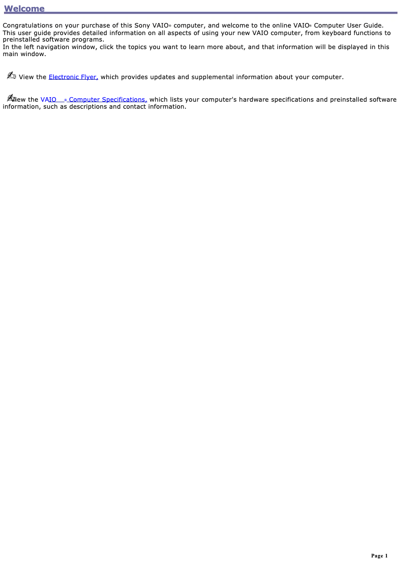 Image de la première page du manuel de l'appareil Vaio PCG-GRV680P