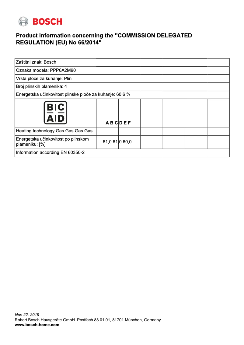 Page 1 de la notice Fiche technique Bosch PPP6A2M90