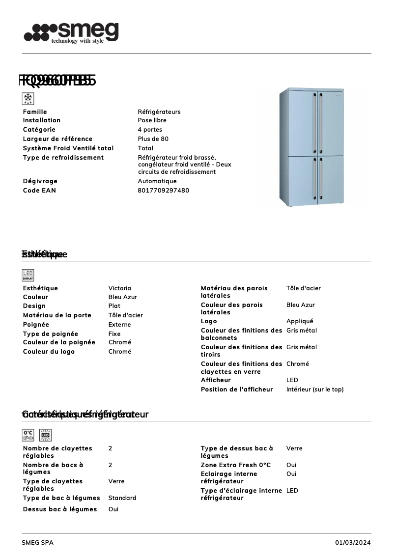 Page n°1 - Fiche technique Smeg FQ960PB5