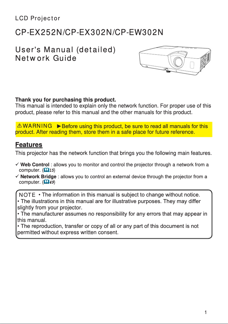 Page n°1 - Manuel utilisateur Hitachi CP-EX252N