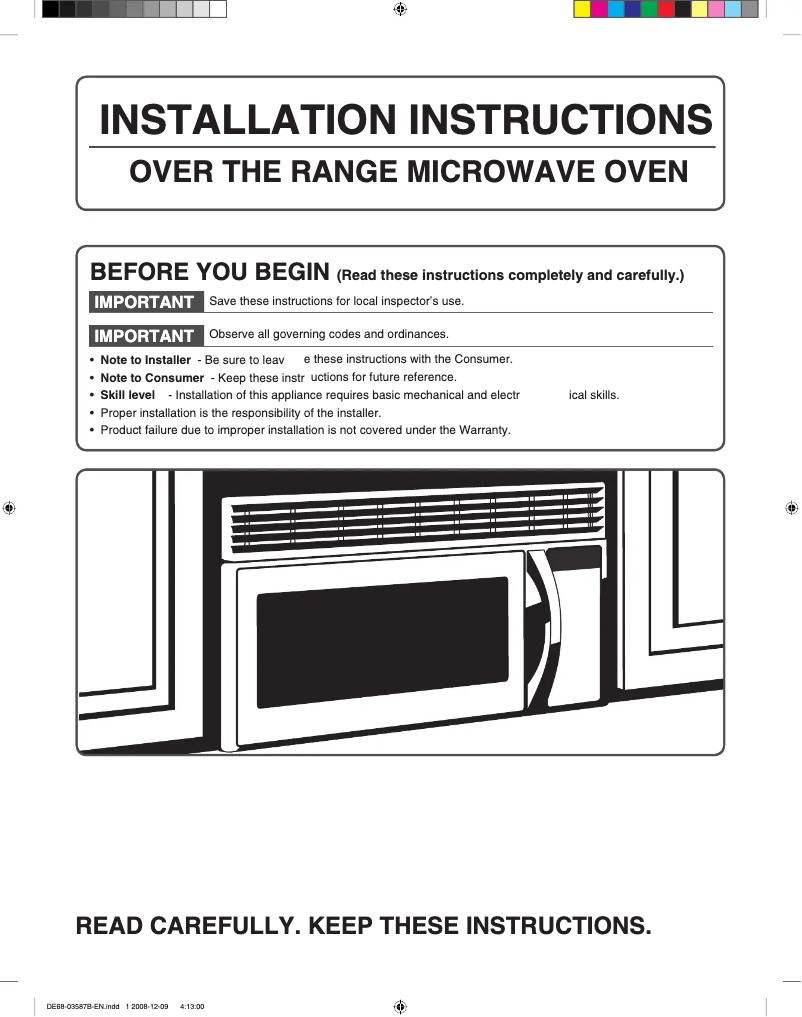 Page n°1 - Guide d'installation Samsung ME16H702SEW