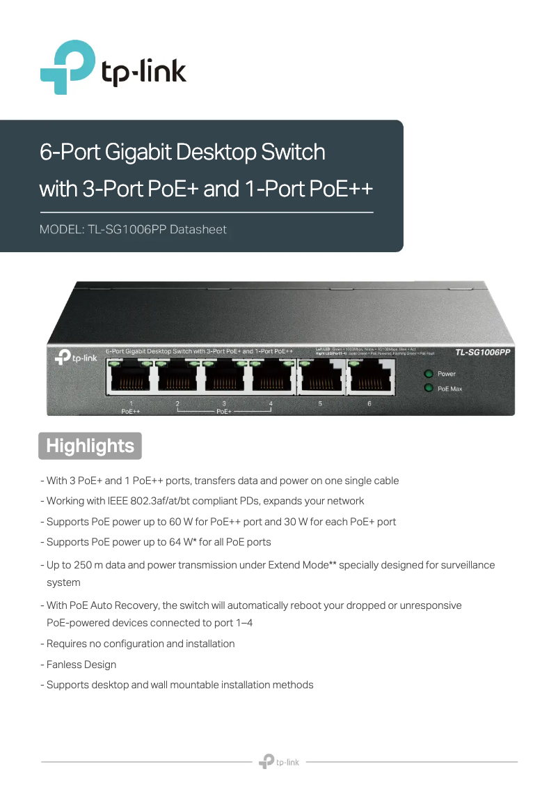 Page n°1 - Fiche technique TP-Link TL-SG1006PP