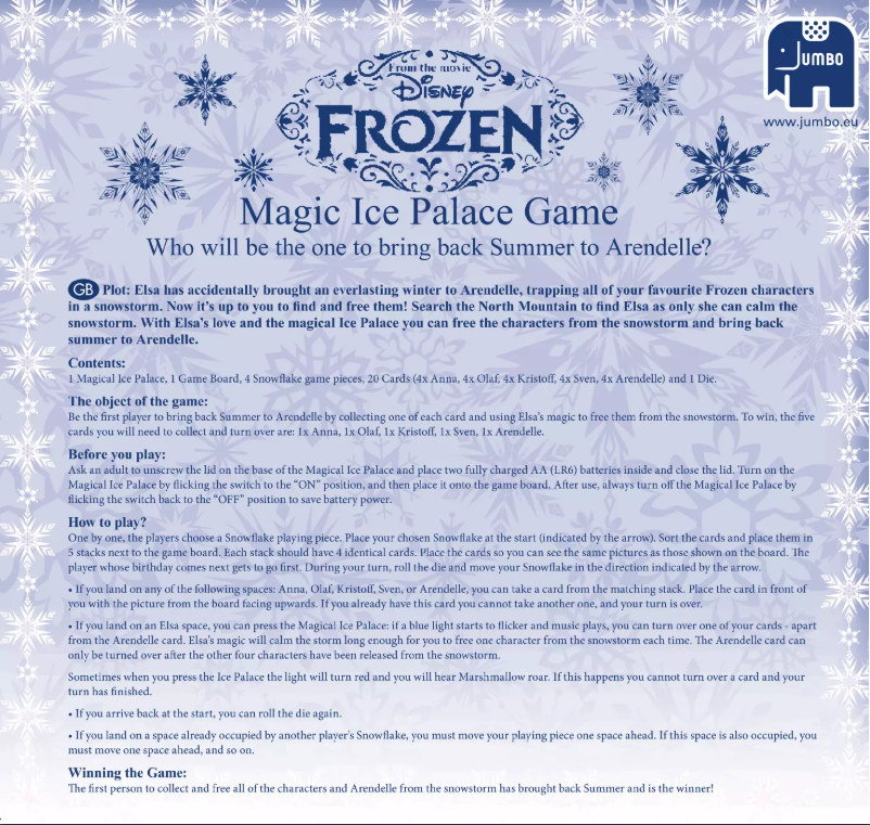 Page n°1 - Manuel utilisateur Jumbo Disney Frozen Magic Ice Palace Game RU