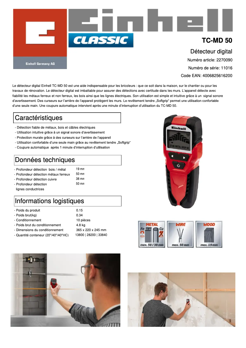 Página 1 del manual Ficha técnica Einhell TC-MD 50
