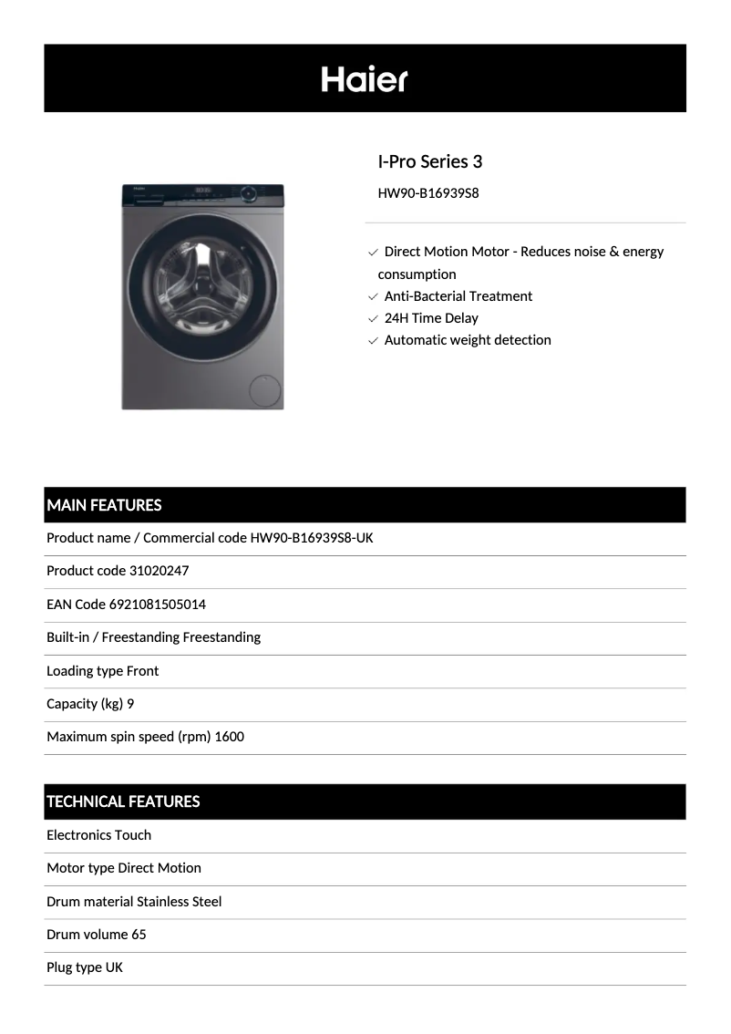 Image de la première page du manuel de l'appareil HW90-B16939S8