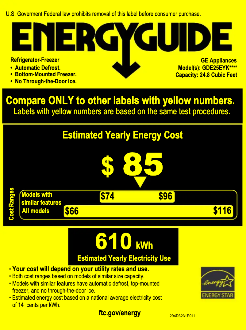 Page 1 de la notice Label énergétique GE GDE25EYKFS