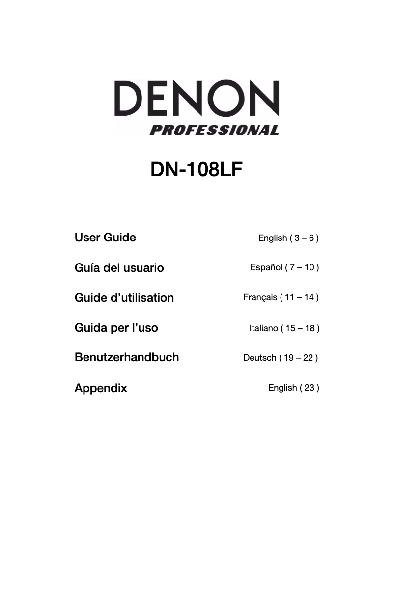 Page n°1 - Manuel utilisateur Denon DN-108LF