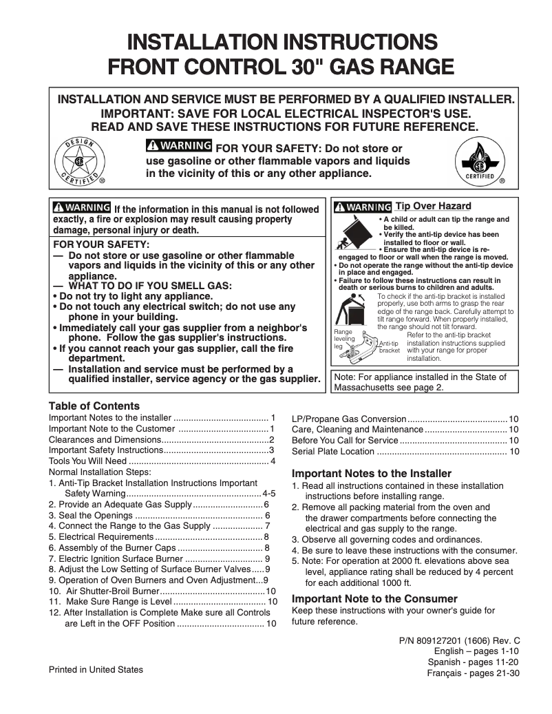 Page n°1 - Guide d'installation Electrolux EI30GF45QS