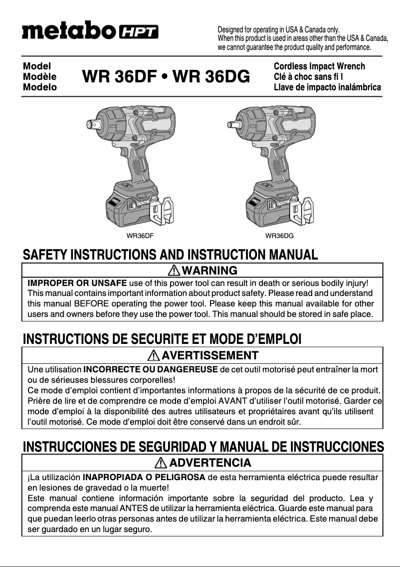 Page 1 de la notice Manuel utilisateur Metabo WR 36DF