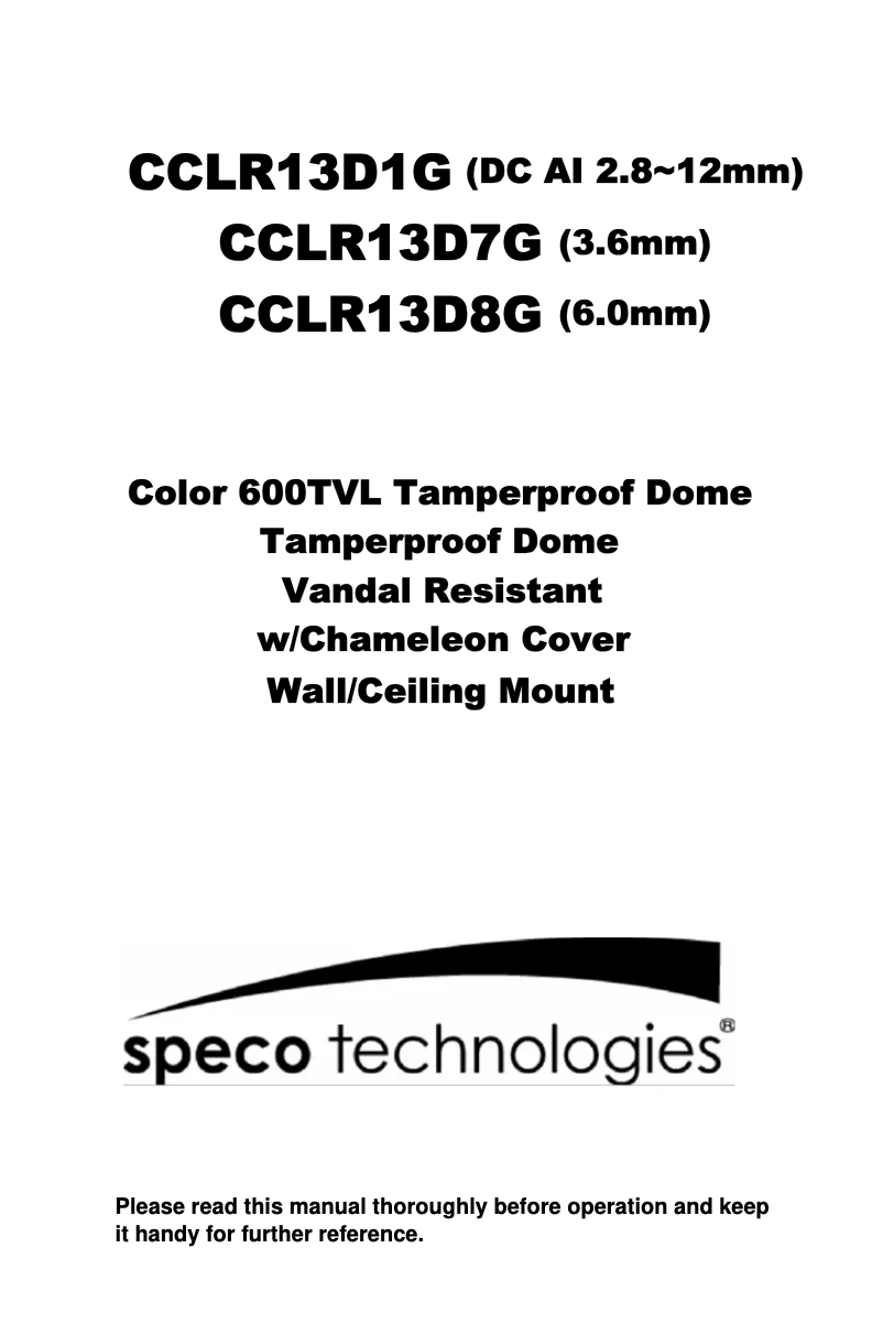 Page 1 de la notice Manuel utilisateur Speco Technologies CCLR13D1G