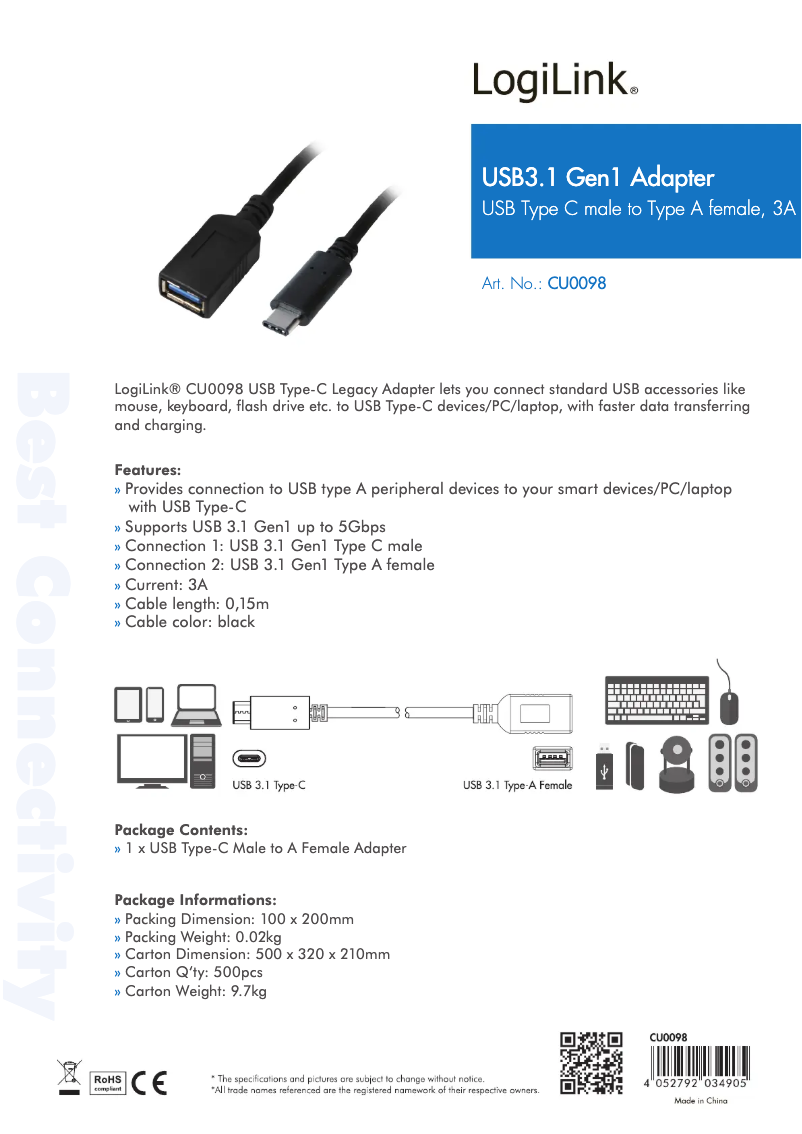 Page n°1 - Manuel utilisateur LogiLink CU0098