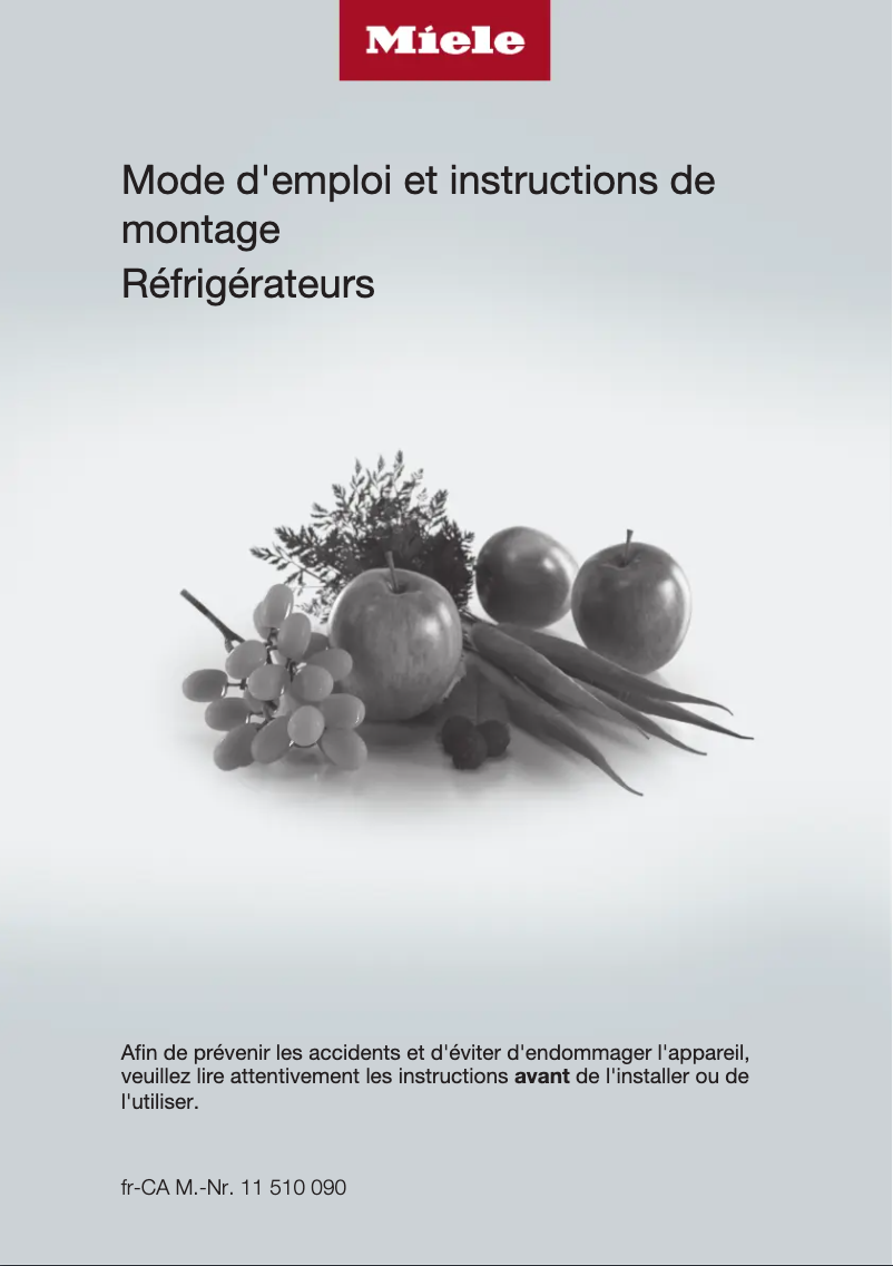 Page 1 de la notice Manuel utilisateur Miele K 2612 Vi