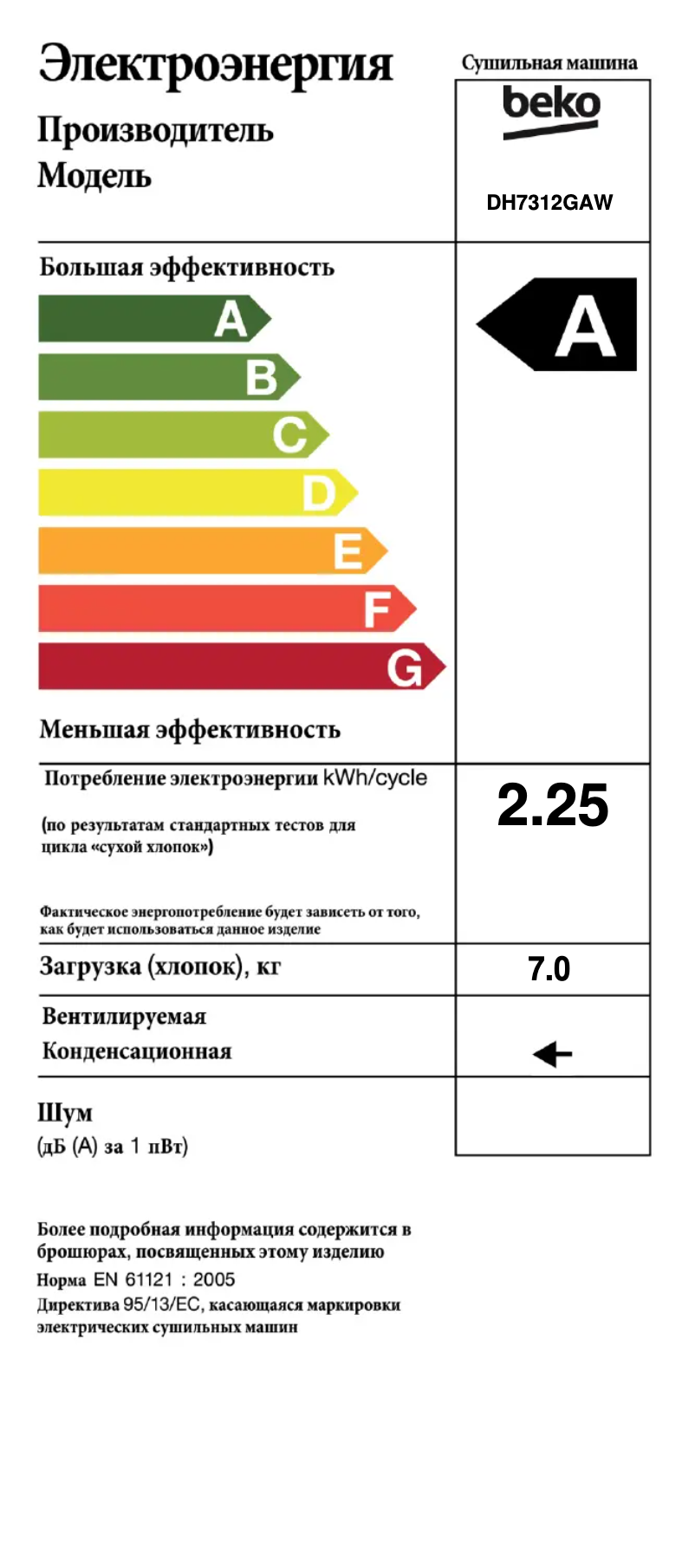 Page 1 de la notice Label énergétique Beko DH7312GAW
