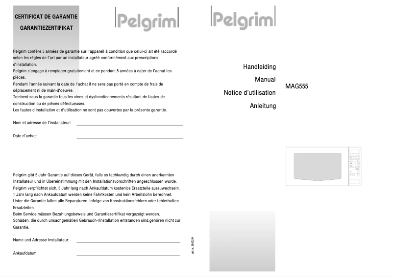 Page 1 de la notice Manuel utilisateur Pelgrim MAG556RVS