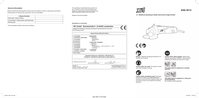 Page n°1 - Manuel utilisateur XU1 XAG-401U