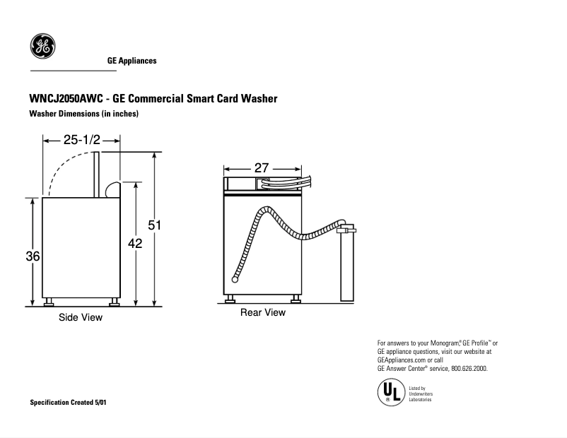 Page n°1 - Fiche technique GE WNCJ2050AWC