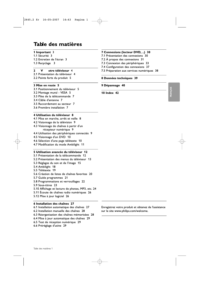 Image de la première page du manuel de l'appareil Cineos 47PFL9532D