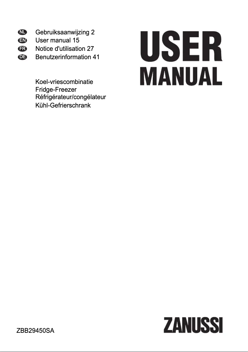Page n°1 - Manuel utilisateur Zanussi ZBB29450