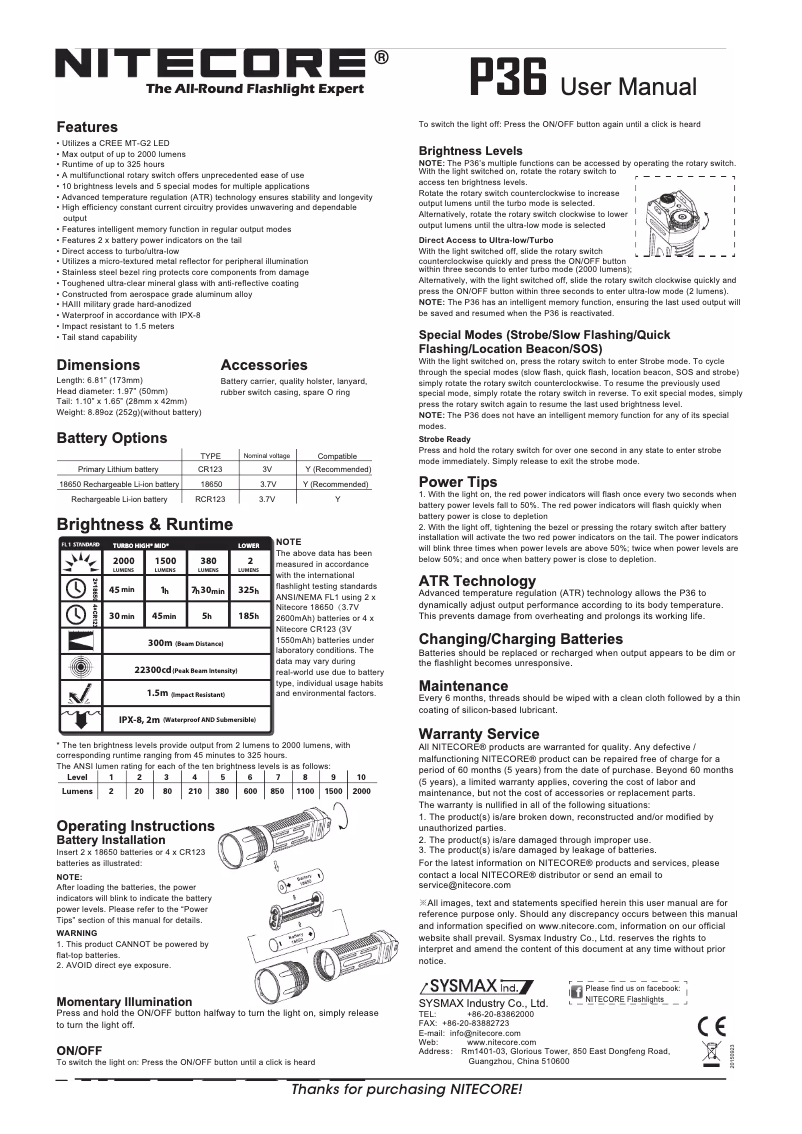 Page n°1 - Manuel utilisateur Nitecore P36