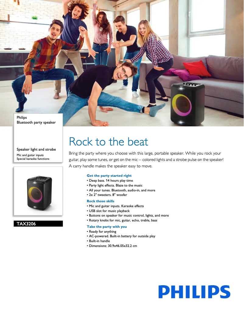 Page 1 de la notice Fiche technique Philips TAX3206