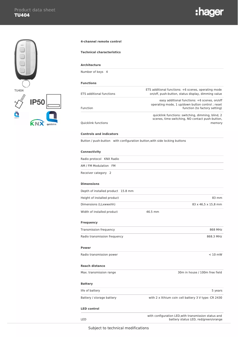 Image de la première page du manuel de l'appareil TU404