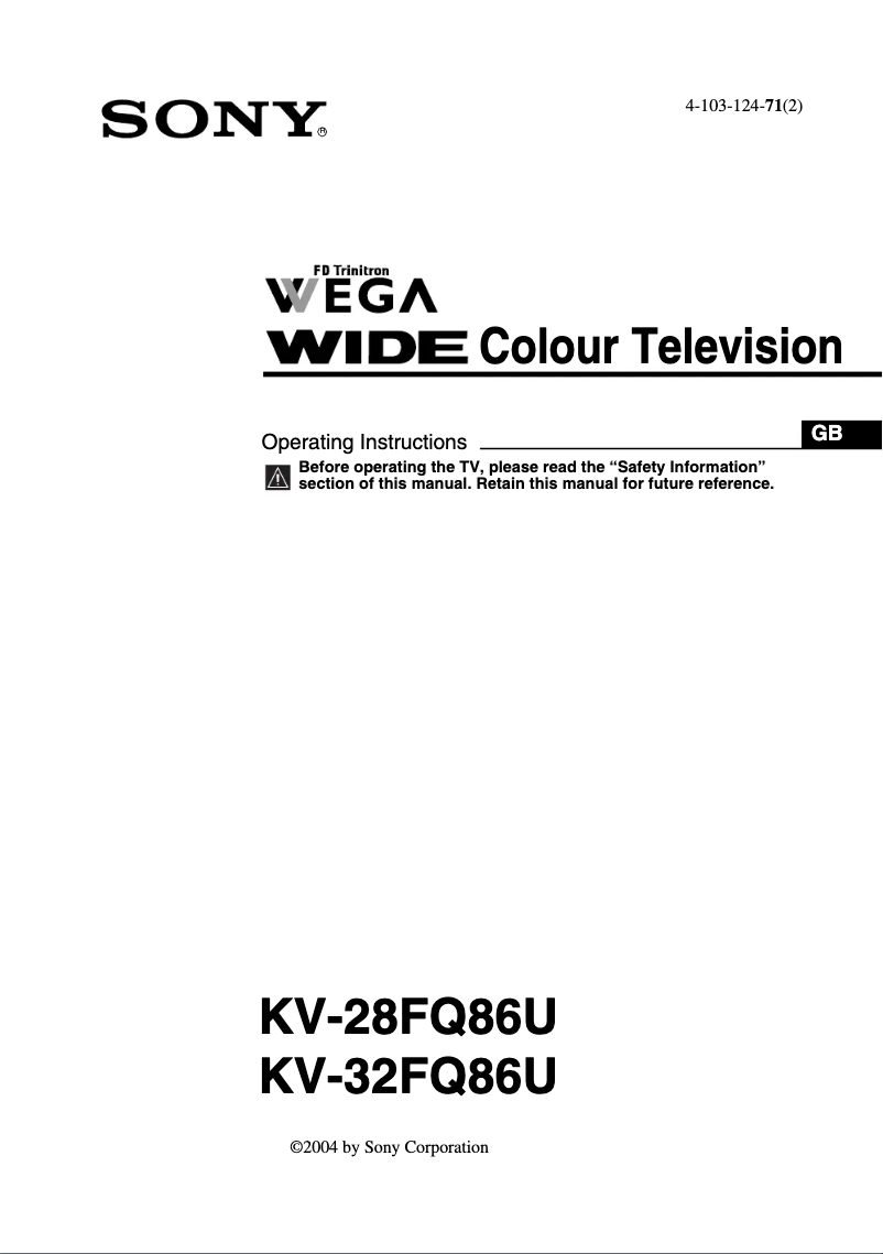Page 1 de la notice Manuel utilisateur Sony KV-28FQ86U