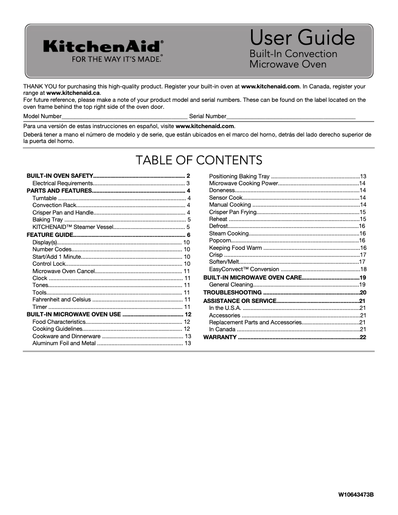 Page 1 de la notice Manuel utilisateur KitchenAid KMBP107ESS