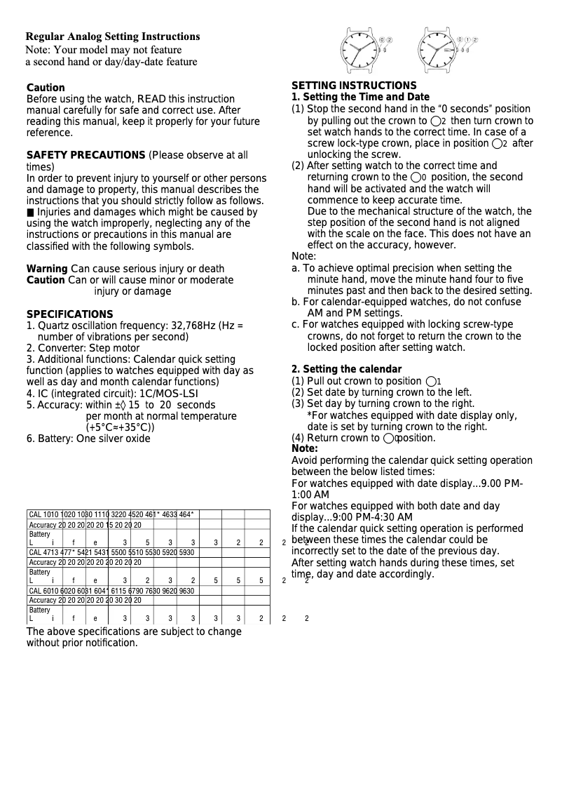Page 1 de la notice Manuel utilisateur Citizen Cal 1100