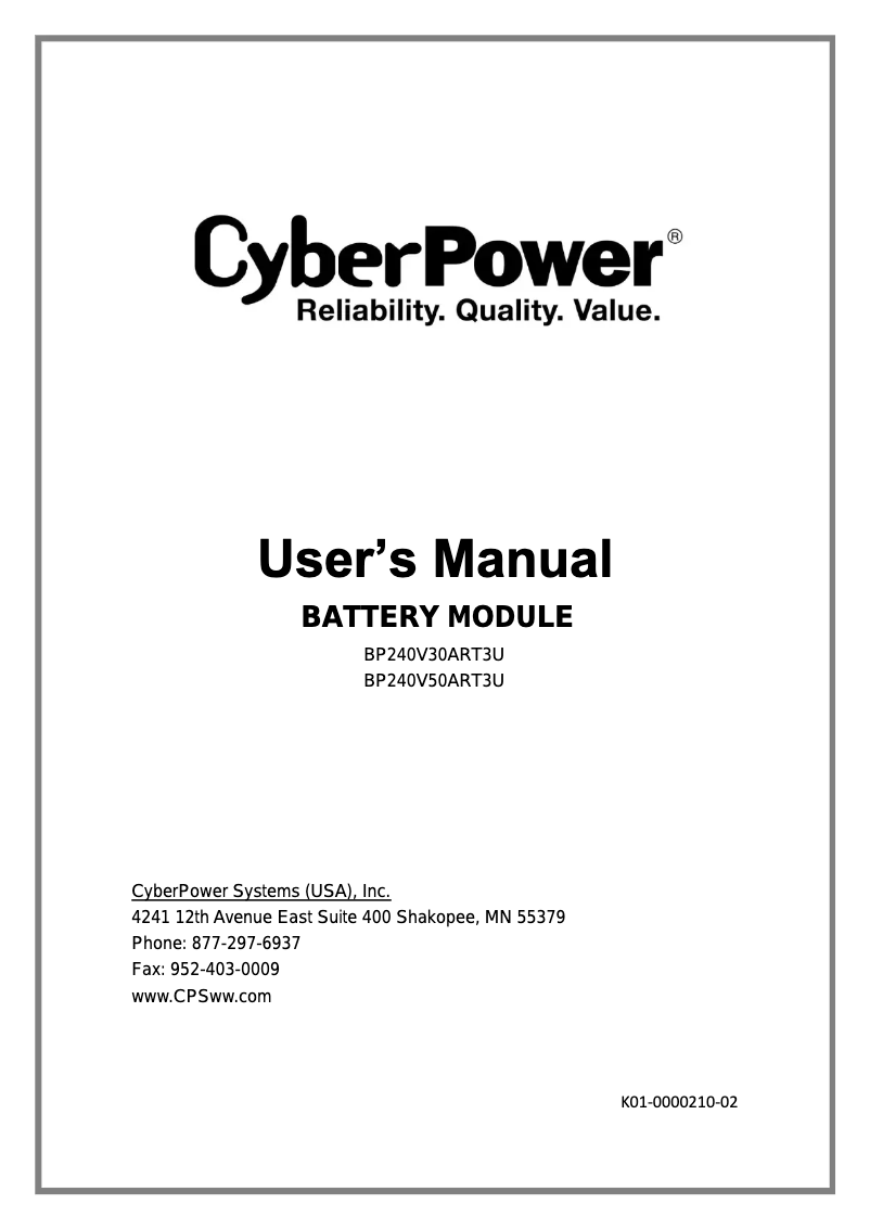Page n°1 - Manuel utilisateur CyberPower BP240V50ART3U