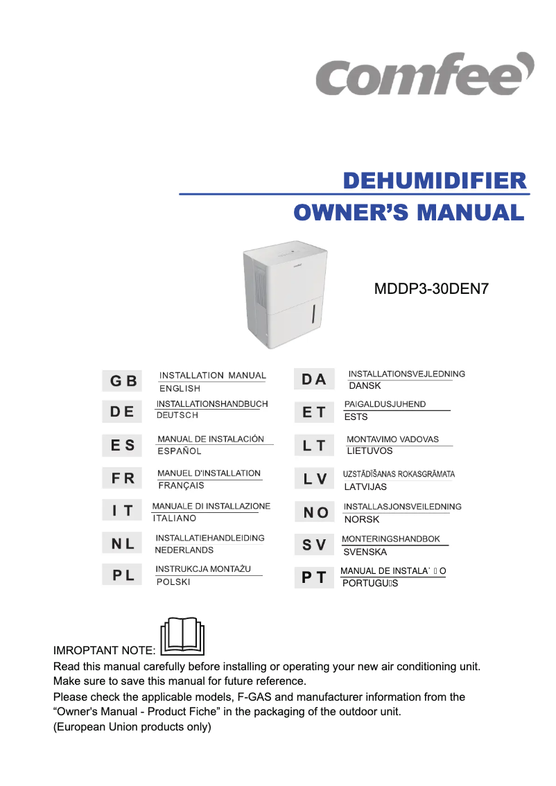Page n°1 - Manuel utilisateur Comfee MDDP3-30DEN7
