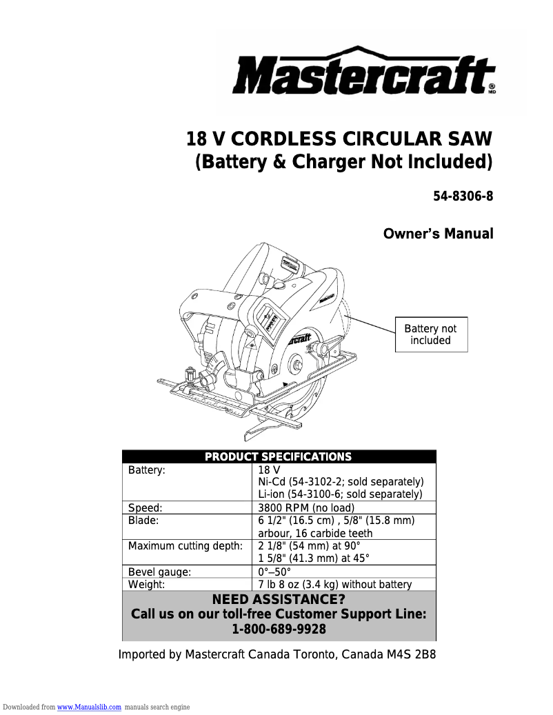 Page n°1 - Manuel utilisateur MasterCraft 54-8306-8