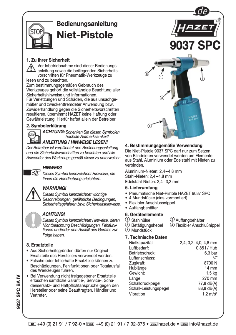 Page n°1 - Manuel utilisateur Hazet 9037 SPC