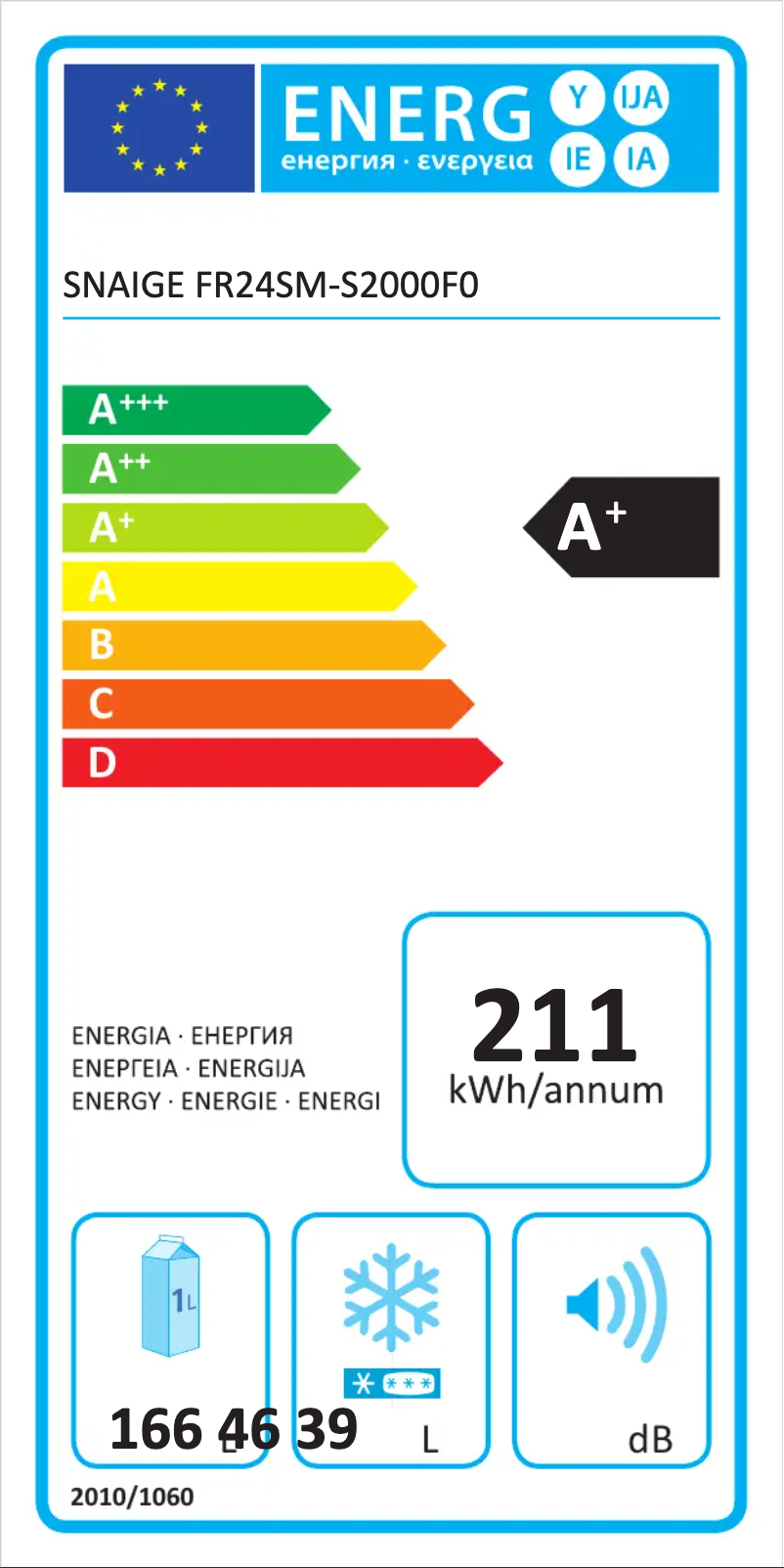 Page n°1 - Label énergétique Snaigė FR24SM-S2000F0