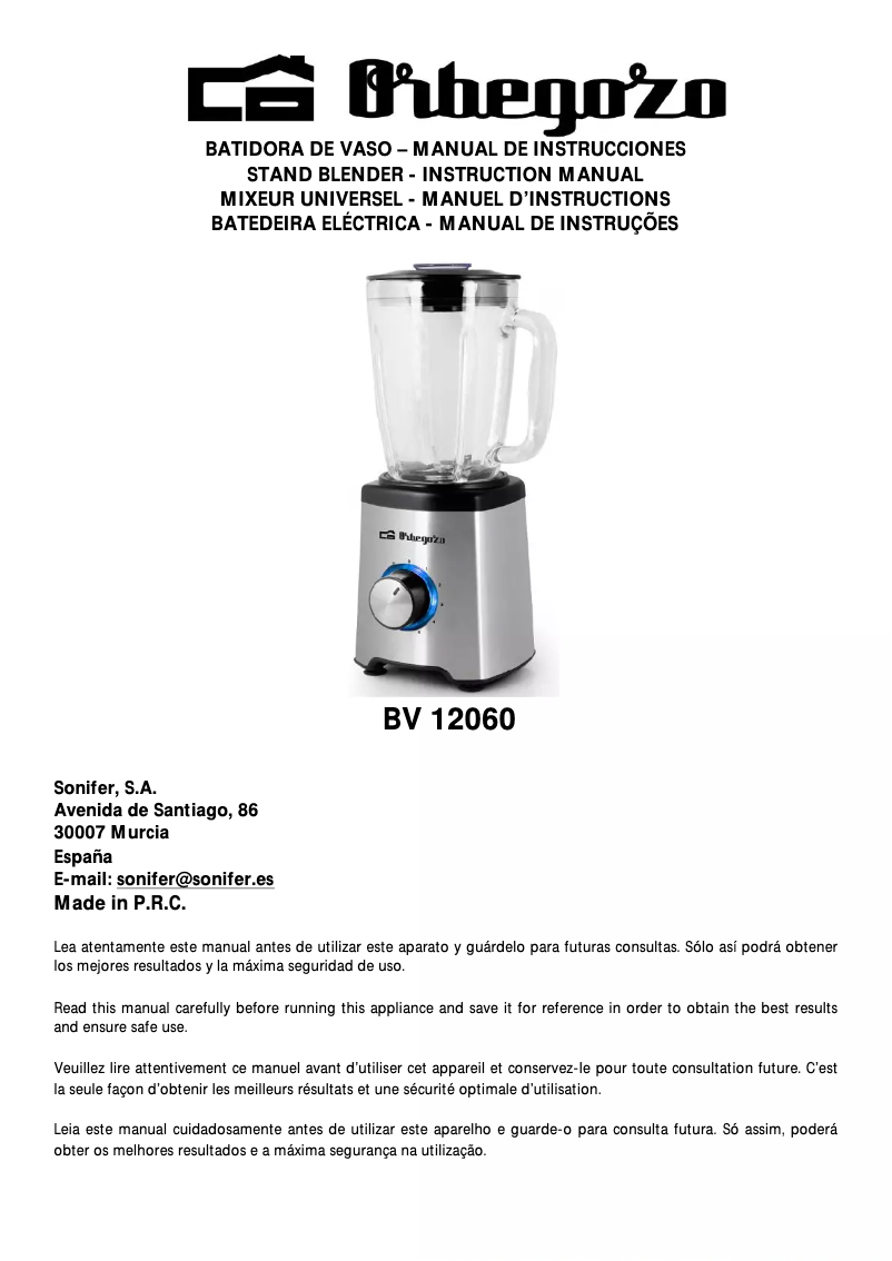 Page n°1 - Manuel utilisateur Orbegozo BV 12060