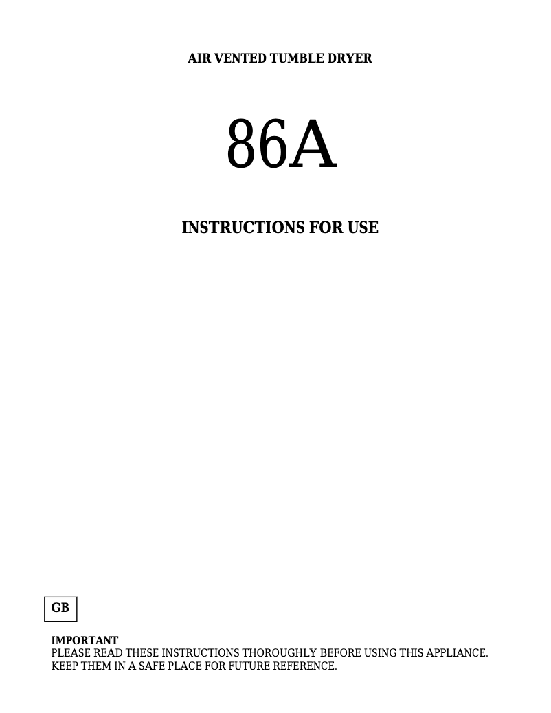 Page n°1 - Manuel utilisateur White Knight 86AW