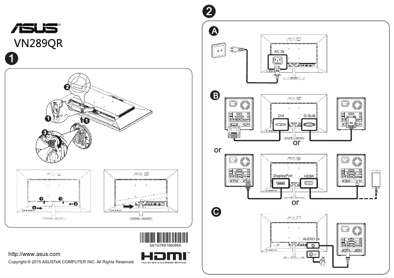 Page 1 de la notice Manuel utilisateur Asus VN289QR