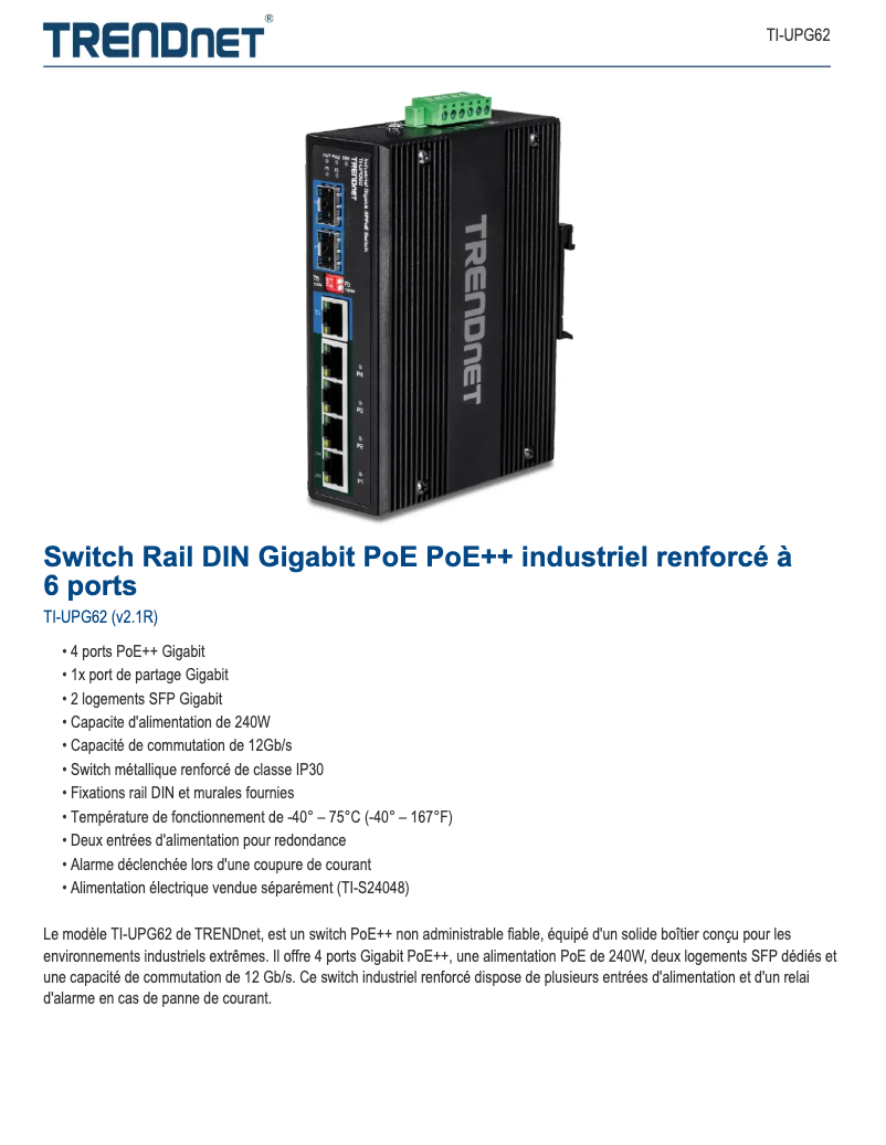 Page n°1 - Fiche technique TRENDnet TI-UPG62