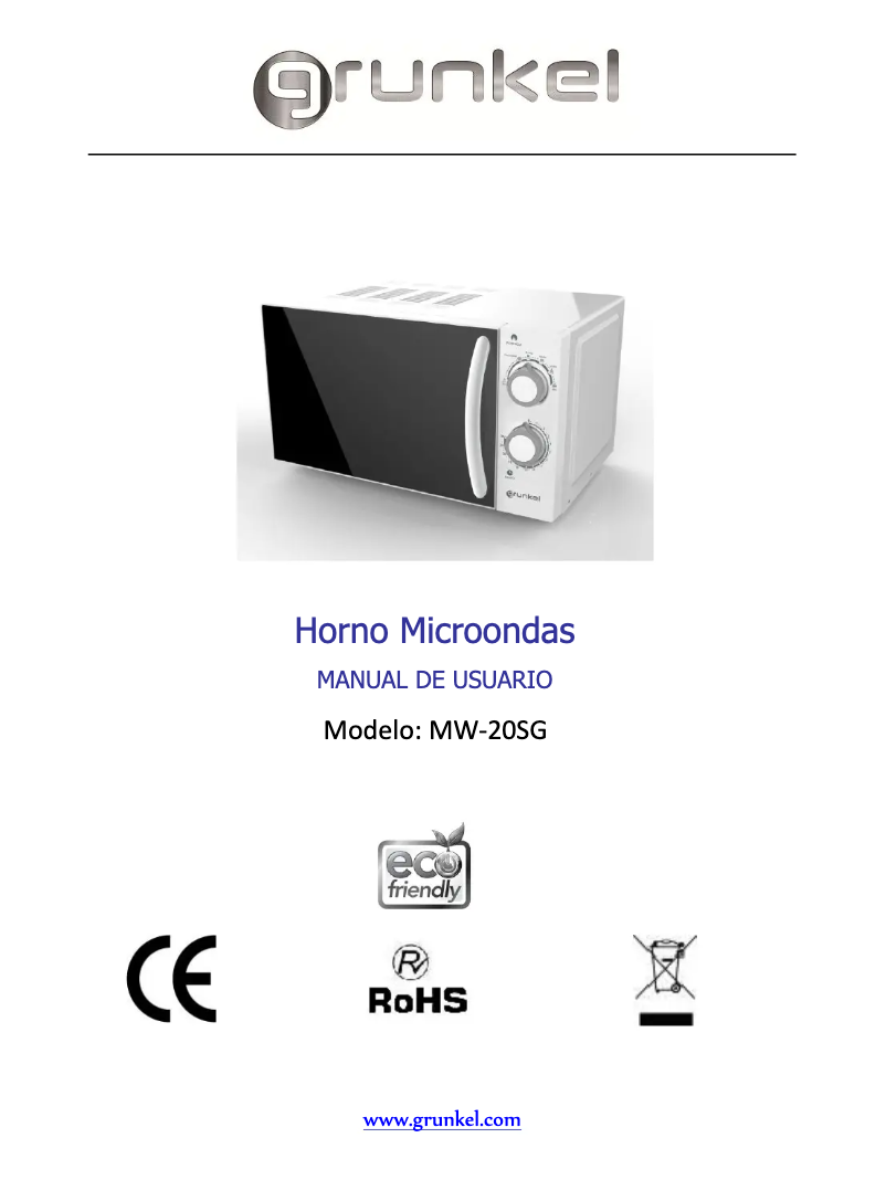 Page 1 de la notice Manuel utilisateur Grunkel MW-20SG