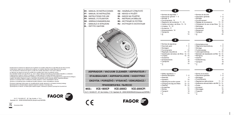 Página 1 del manual Manual de usuario Fagor VCE-2000CPI