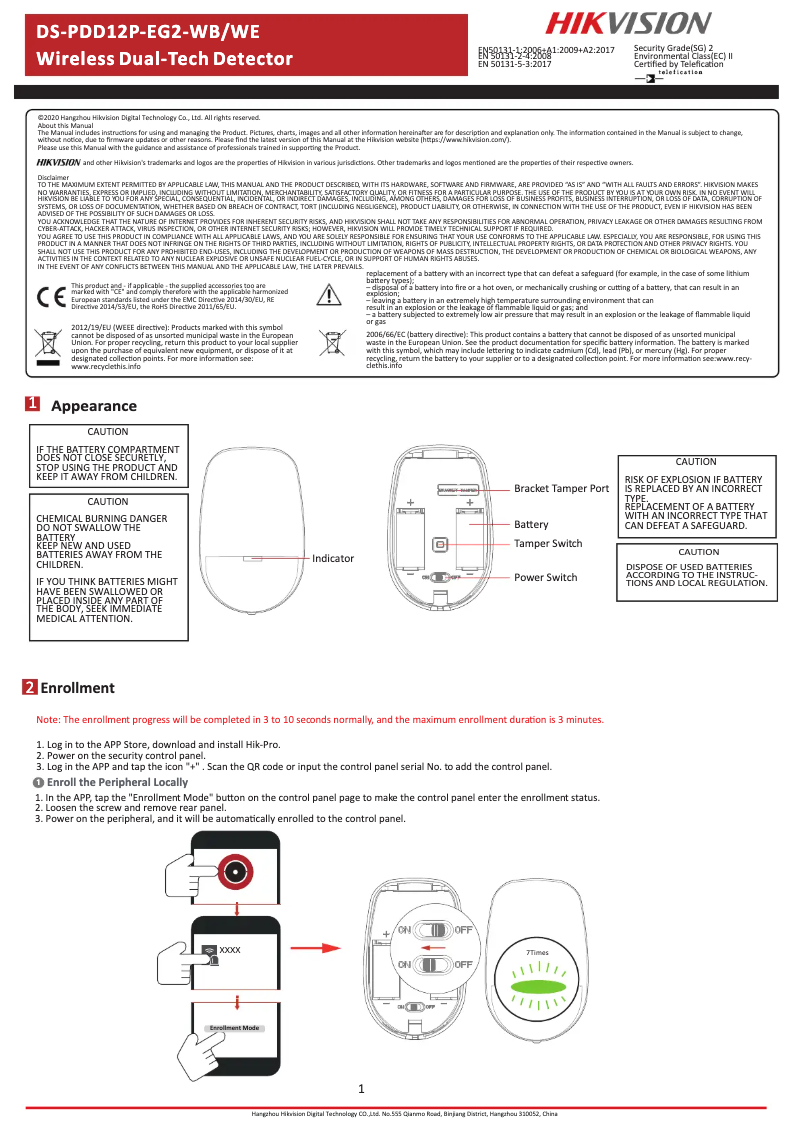 Page n°1 - Manuel utilisateur Hikvision DS-PDD12P-EG2-WB