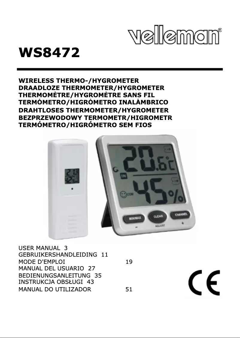 Page 1 de la notice Manuel utilisateur Velleman WS8472