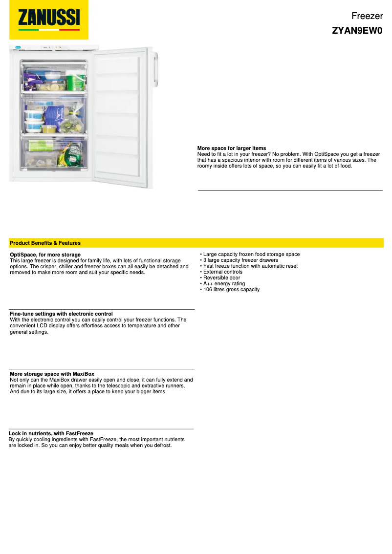 Page n°1 - Fiche technique Zanussi ZYAN9EW0