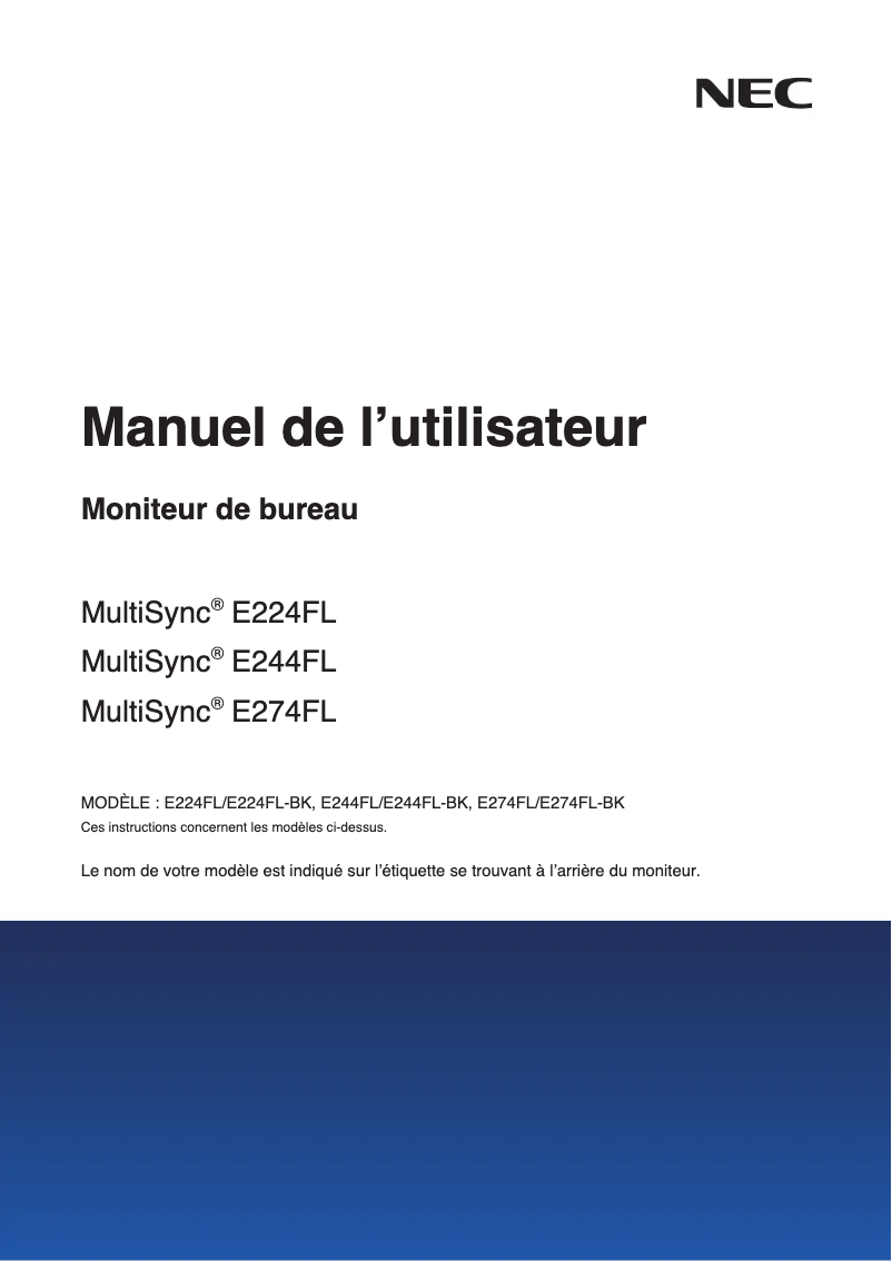 Page 1 de la notice Manuel utilisateur NEC MultiSync E224F